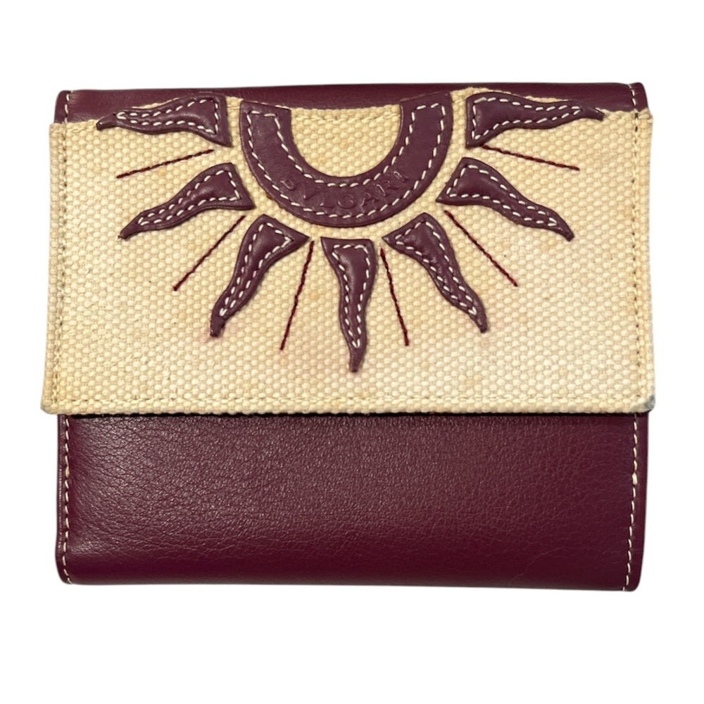 Bvlgari Burgundy & Cream Bifold Sun Wallet – Leather & Canvas – With Box Boho
